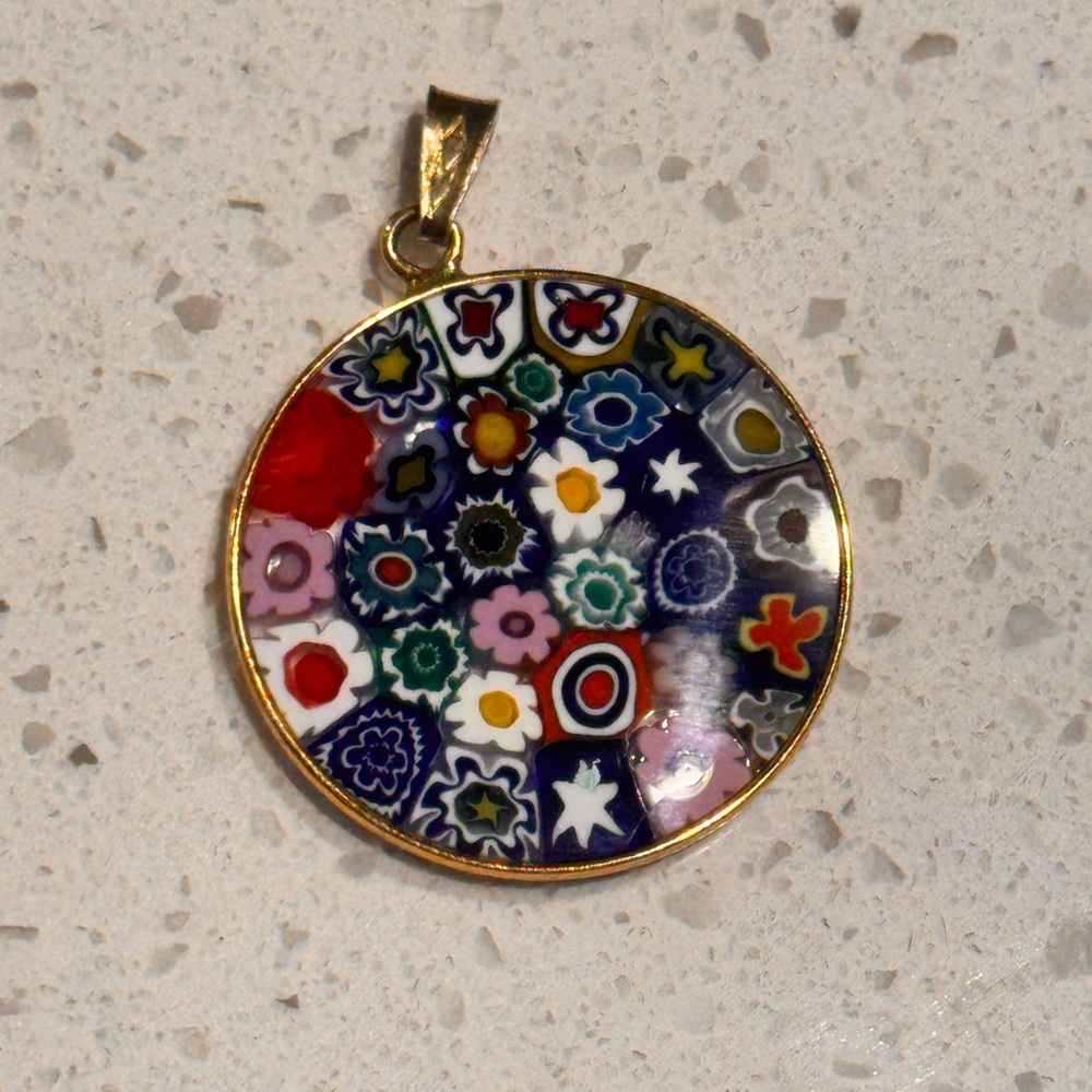 Italian Millefiori Glass Pendant – 925 Round Floral Mosaic pendant